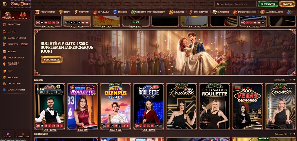 Interface du casino CrazyTower FR