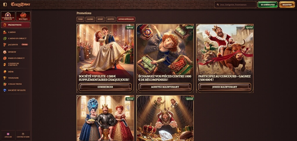 Promotions au casino CrazyTower FR